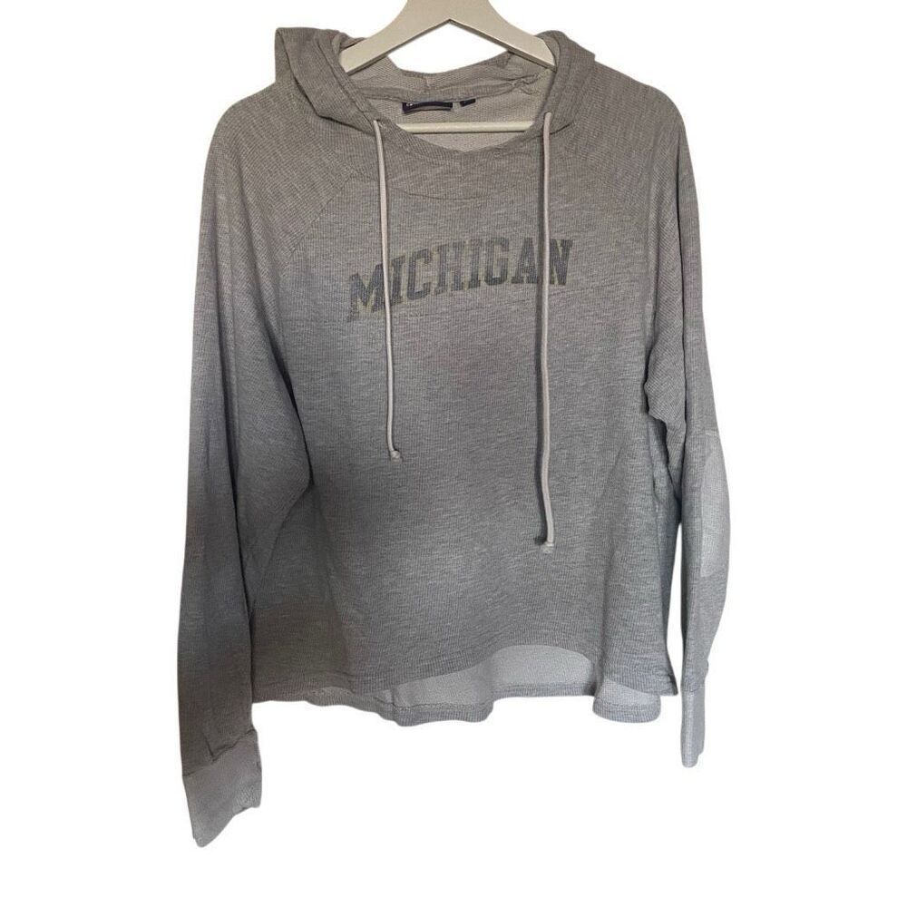 Champion waffle knit distressed hooded XL patched elbows Michigan